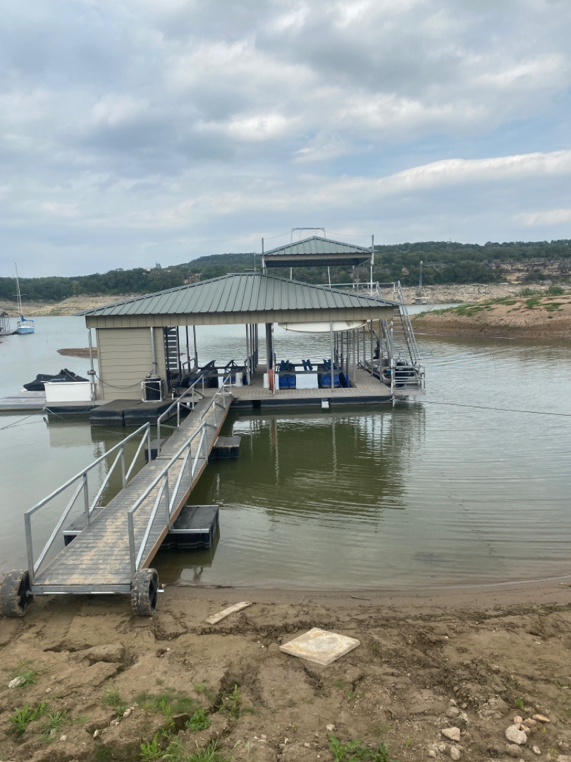 Large covered boat dock construction on Lake Travis by Spillar Lakefront Services